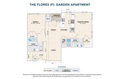Floor plan for 2 beds, 2 baths, 1127 sqft